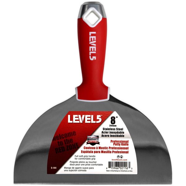 Pro Grade Level 5 8-Inch Soft-Grip Stainless Steel Drywall Putty Knife