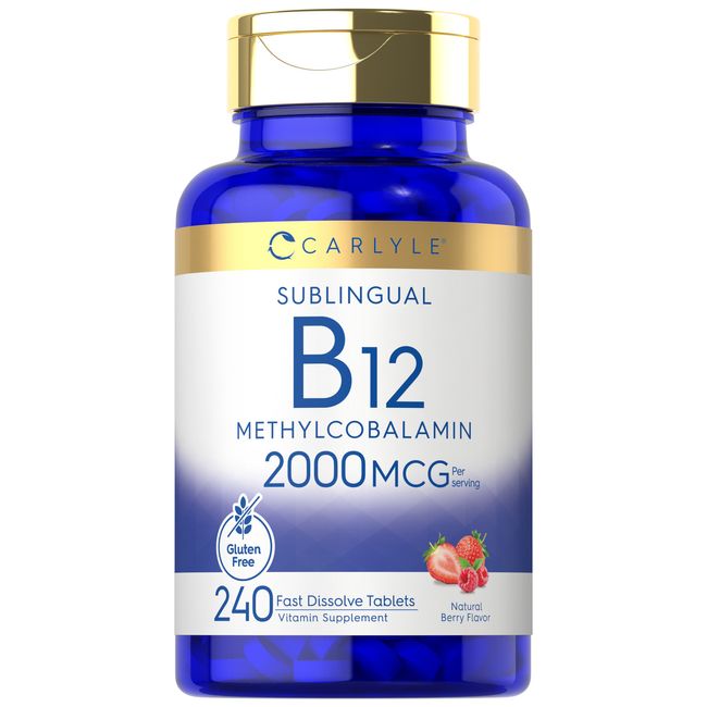 B12 Vitamin 2000mcg | 240 Dissolvable Tablets | Strawberry Flavor | by Carlyle