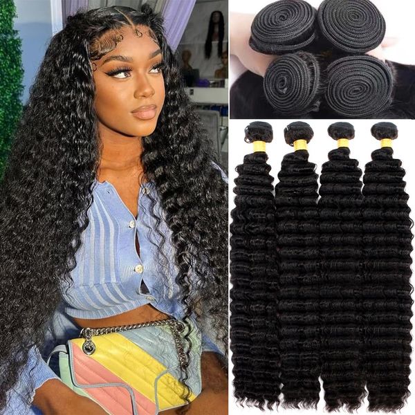 ROYAL IMPRESSION 12A Deep Wave Bundles Human Hair Pineapple Wave 4 Bundles 16" 18" 20" 22" 400g 100% Unprocessed Virgin Brazilian Remy Human Hair Weave Bundles Natural Color