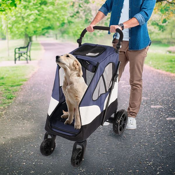 LUCKYERMORE Pet Stroller Folding Medium Dogs Cat Cage Jogger Pushchair Travel