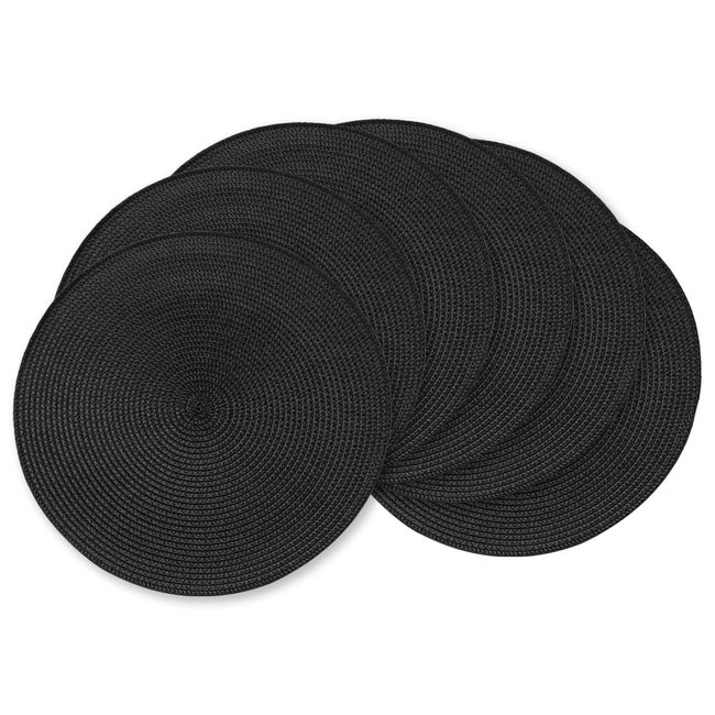 AHHFSMEI Round Braided Placemats 15 Inch Round Table Mats for Dining Tables Washable Woven Heat Resistant Place mats Set of 6 (Black)