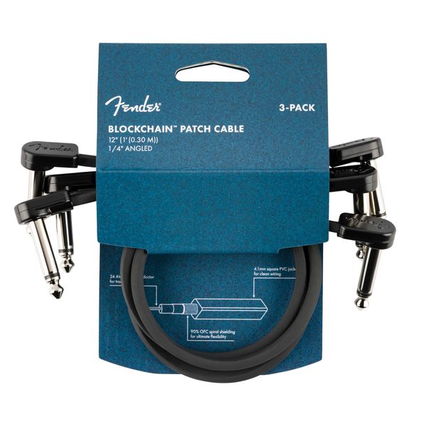 Fender/Blockchain 12" Patch Cable 3-pack Angle/Angle Fender [3 Pack Patch Cable]