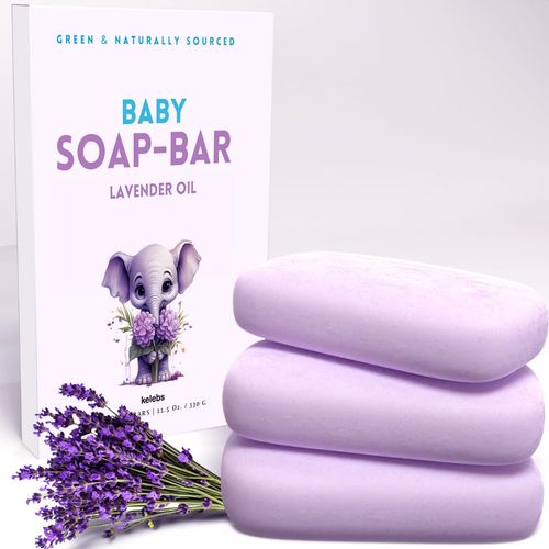 KELEBS Hypoallergenic Baby Soap Bar | Relaxing Body Wash for Sensitive Skin | Natural Ingredients with Organic Lavender & Oatmeal | 3 PCS