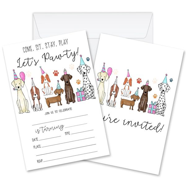 Come Sit Stay Play - Puppy Dog Theme Birthday Invite for Girls Boys Teen Friends, Cute Pet Birthday Party Invitations Card, 20 Invitations With Envelopes, Birthday Party Supplies & Decorations -004