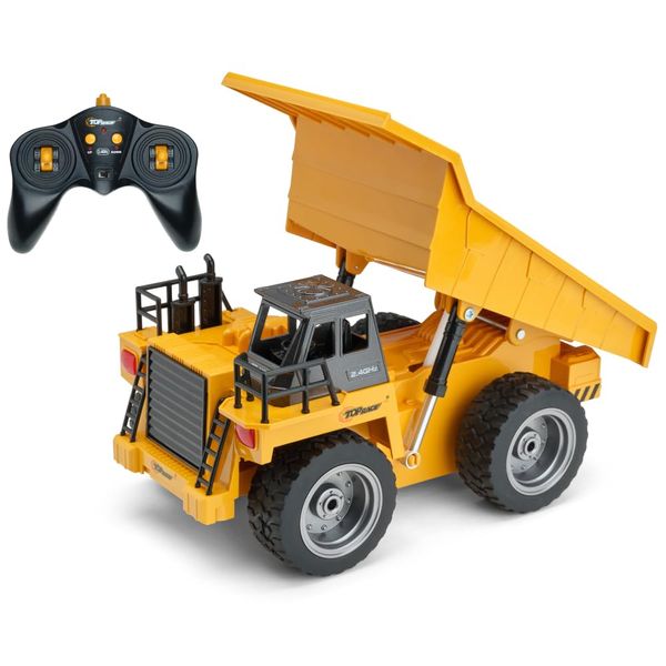 Top Race RC Remote Control Dump Truck Toy | 11" x 5.7" | Alloy Metal and Plastic 4WD with Heavy Rubber Tires - 2.4Ghz - Toy Trucks Rc Dump Truck Rc Construction Vehicles Remote Control Tractor