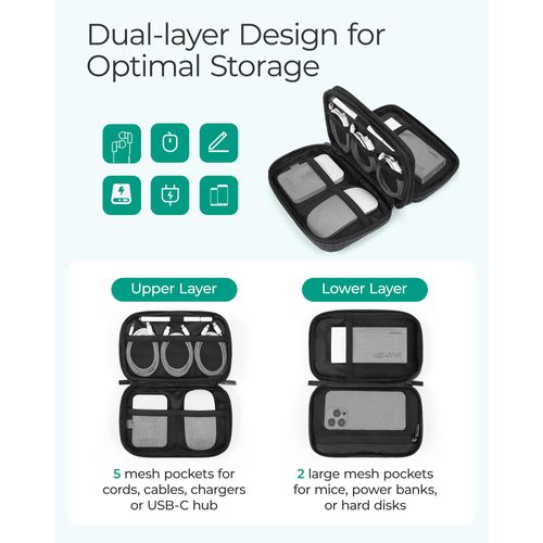 BAGSMART Electronic Organizer Travel Case, Cord Organizer Travel Cable Bag, Charger Pouch, Tech Pouch as Travel Accessories, for Phone, Power Bank, SD Card (Black)