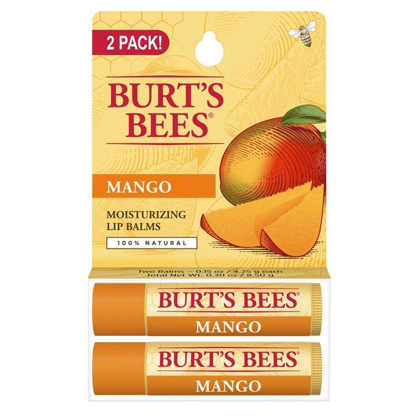 Burt's Bees 100% Natural Moisturizing Lip Balm, Mango Beeswax & Fruit Extracts - 2 Tubes