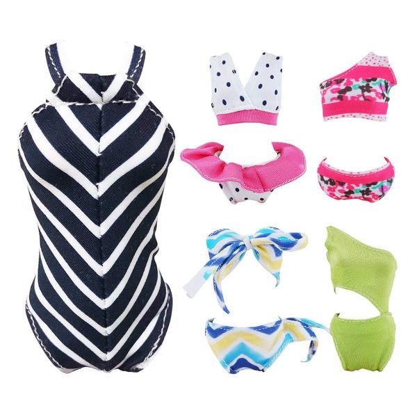 E-TING 10Pcs =5 Sets Beach Bikini Swimsuit Bathing Doll Clothes One-Piece Swimwear with 5 Pairs Shoes for 11.5 Inch Girl Dolls (A)