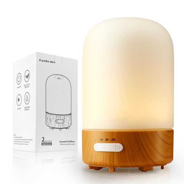 Fashome Aroma Diffuser, Humidifier, Small, Tabletop, Ultrasonic Humidifier, Aroma Compatible, Compact, Handmade Polished Glass, Silent, 3rd Floor Timer, Empty Heating Prevention, LED Light, Diffuser,