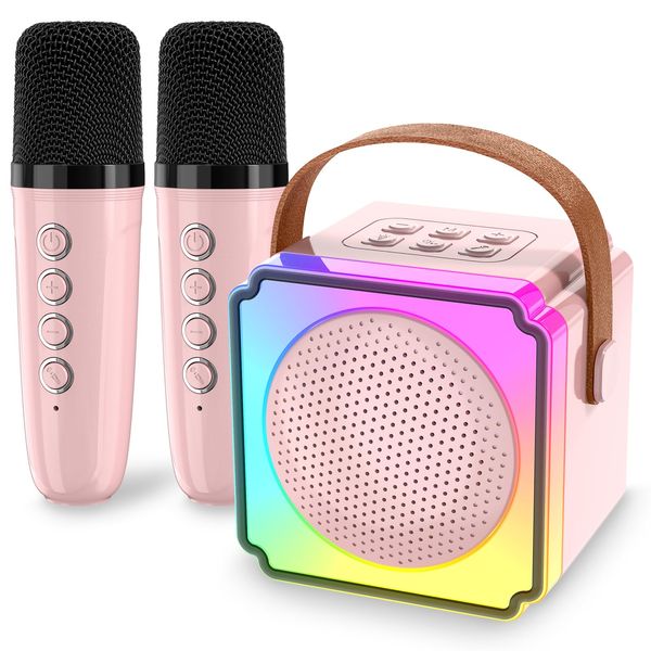 RANPHYKX Mini Karaoke Machine for Kids Adults, Portable Bluetooth Speaker with 2 Wireless Microphones, Birthday Toys for Girls Ages 4 5 6 7 8 9 10 11 12+ Years Old Toddler