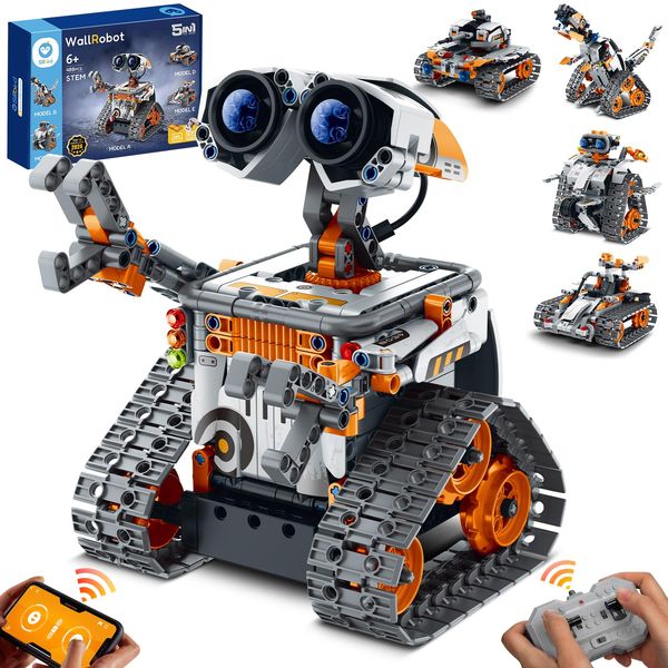 Sillbird 5in1 STEM Robot Building Kit Christmas Toys for Ages 8-13, Remote & App Controlled Robot Educational Coding Technic Set for Kids, Creative Gifts for Boys Girls Aged 8 9 10 11 12 13+ - Orange