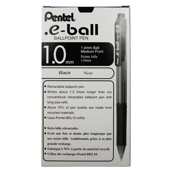 Pentel 1.0mm Tip E-Ball Retractable Ballpoint Pen - Black