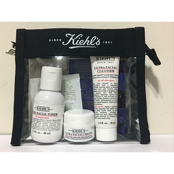 KIEHL'S Ultra Facial Skin Hydrating Routine Kit Gift Set & Free Travel Pouch NEW