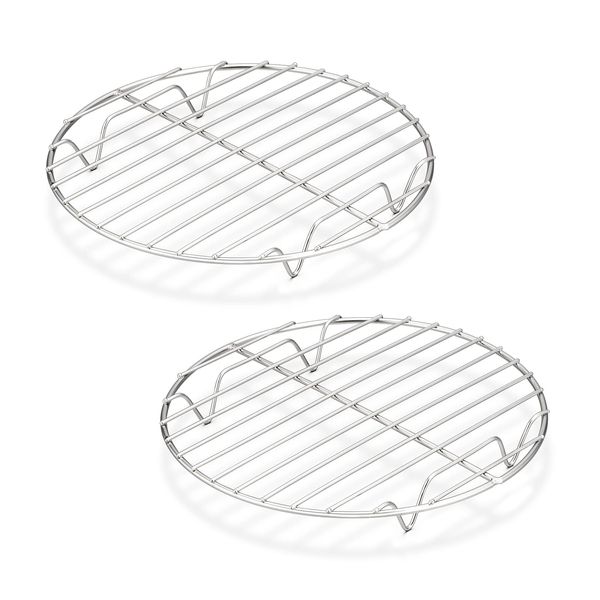 Homikit Round Cooling Racks Set of 2, Stainless Steel Wire Oven Rack For Baking Cooking Steaming and Roasting, Healthy & Rustproof, Mirror Finished & Dishwasher Safe, Metal Silver - 19cm