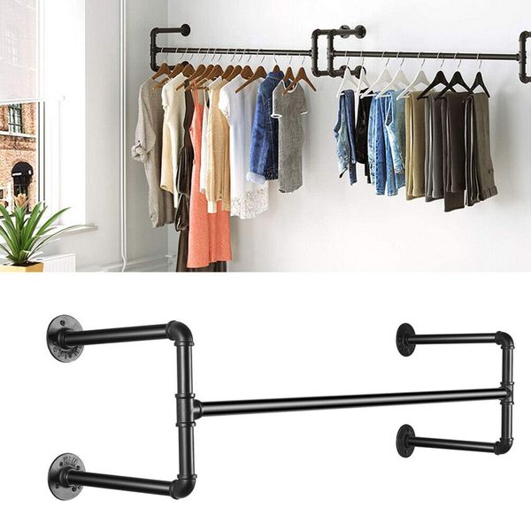 Heavy Duty Industrial Pipe Clothes Rack Iron Garment Bar Clothes Hanging Rod Set