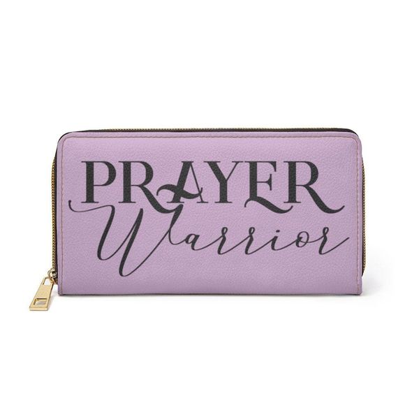 Womens Wallet, Zip Purse, Light Purple & Black Prayer Warrior - One size