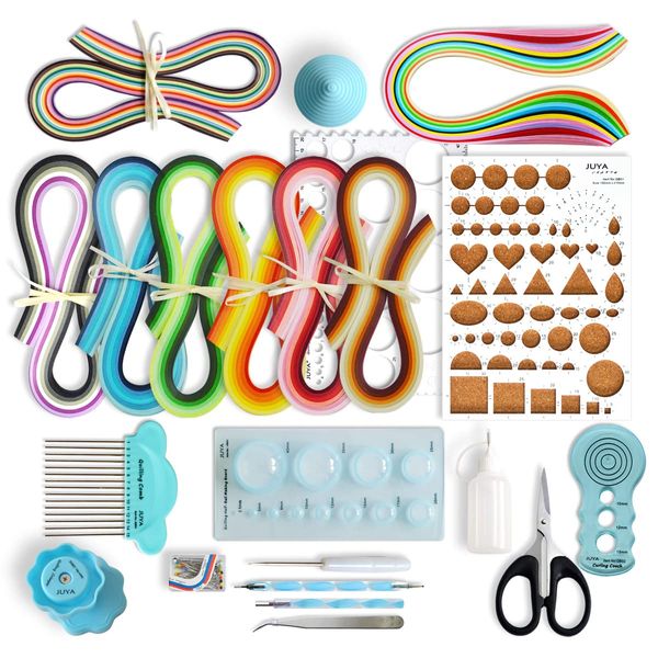 JUYA Paper Quilling Kit with 960 Strips and 14 Tools (Blue Tools, Paper Width 3mm)