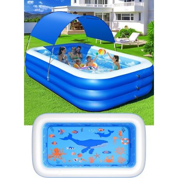 Inflatable Pool with Canopy,Upgraded Inflatable Swimming Pool for Kids,Adult