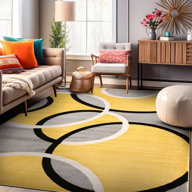 Rugshop Area Rug Modern Abstract Circles Carpet for Living Room Large Rugs 8x10