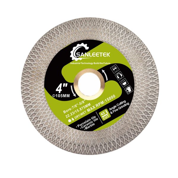 Diamond Tile Saw Blade SANLEETEK - 105mm Diamond Cutting Grinding Disc for Porcelain Ceramic Tile Marble Artificial Stone with Double-sided X Mesh Rim