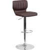 Contemporary Style Brown Vinyl Adjustable Height Barstool with Chrome Base