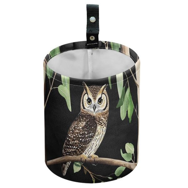 DELORIGIN Owl Forest Car Trash Can Waterproof Car Garbage Can Car Seat Back Hanging Trash Bag Portable Camping Garbage Bin Storage Bag Collapsible Trash Container for Car Home Kitchen