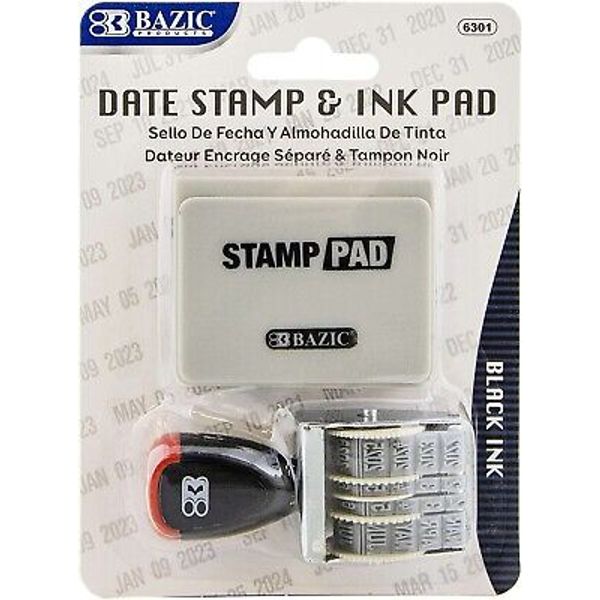 BAZIC Date Stamp and Ink Pad (Black Ink) Stamp Impression Size 1" x 0.15" 1-Pack