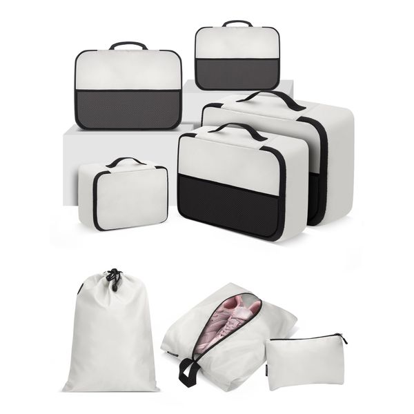 SDGFUI 8 Set Packing Cubes Set for Travel Accessories -Luggage Organizer Space Saving Travel Bags for Carry On Suitcases, Beige