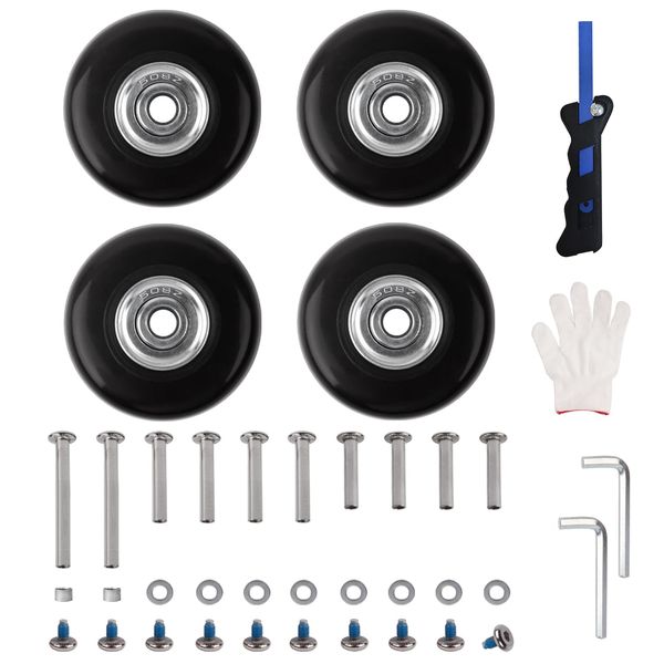 Set of 4, Suitcase Tire Replacement Kit, Wheel Repair, Silent Wheels, Caster Replacement, Repair Kit, Carry Bag, Suitcase, Wheels, DIY, Replacement, Saw Included (Axle 1.2 / 1.4 / 1.4 / 2.4 inches (30