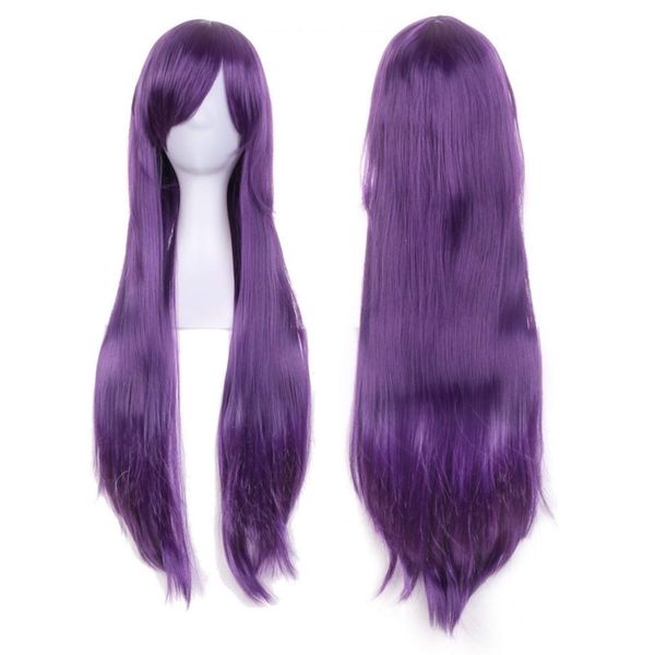 Pumpkin Parade Wig, Set of 3, Long, Straight, Full with Wig Stand, Royal Purple