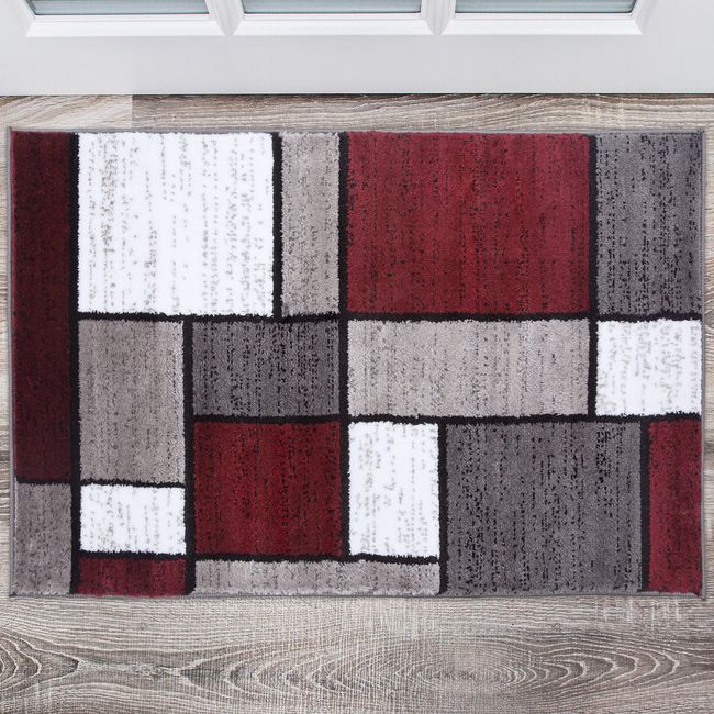 Rugshop Area Rugs Contemporary Modern Boxed Color Block 2x3 Carpet Washable Rugs