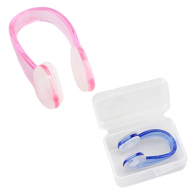 SAMCOS Waterproof Nose Clip for Swimming, Set of 2, Nose Stopper Swim Goods Silicone Reusable Lightweight Small Unisex Swimming Beginner Swimming Activities with Case (Pink, Blue)