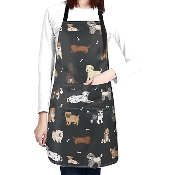 Perinsto Puppy Dog Pets Cute Animals Waterproof Apron with 2 Pockets Kitchen Che