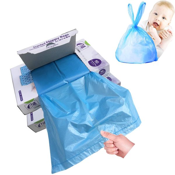 Dergik | Disposable Diaper Bag for Baby, Diaper Sacks Cover the Incontinence Odor Really, Fresh Light Baby Powder Faint Scent, 540 Counts 180 Bags, Blue