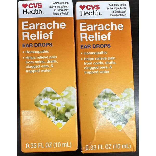 CVS HEALTH Earache Relief Ear Drop 0.33oz NEW 2PKS EX2/2028