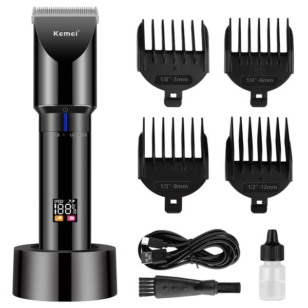 KEMEI Black Hair Clippers for Men，Adjustable Blade Cordless Clipper Professional Barber Clippers， USB Rechargeable Wireless Haircut Clippers km-3293