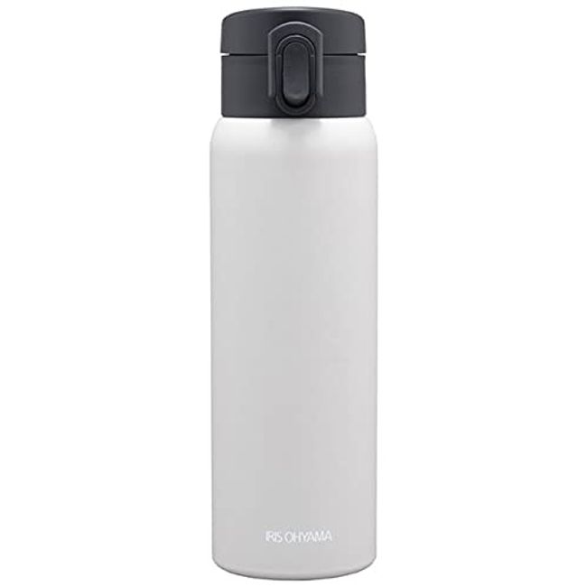 Iris Ohyama SB-O500 One-Touch Water Bottle, 16.9 fl oz (500 ml), Ash White, Hot/Cold Retention 6 Hours, One-Hand Open, Vacuum Insulated, Easy Clean, Office/Sports, Stylish, Simple, Stainless Steel