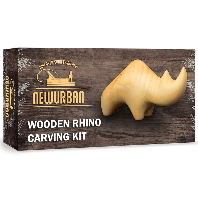 NEWURBAN Houtsnijset voor beginners - Houtsnijset met neushoorn - Lindehout houtbewerkingskit