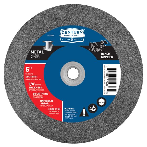 Century Drill & Tool 75863 Fine Bench Grinding Wheel, 6"