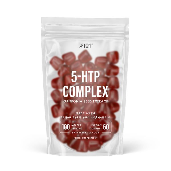 5-HTP Gummies - Bedtime Gummies with Chamomile & Lemon Balm Extracts, Raspberry Flavour - 60 Gummies. 1 Pack
