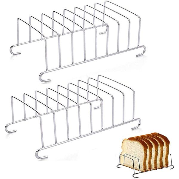 2 Pieces Grid Bread Rack, Stainless Steel Toast Holder, Toast Rack, Bread Loaf Slice Stand, Toast Storage Rack, 8 Slice Stainless Steel Rectangle Cooling Bread Rack, for Home, Kitchen, Bakery