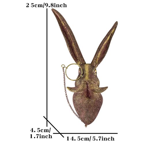 GALER 3D Rabbit Head Wall Art Mount Ornament, Animal Heads for Hanging Sculptures, Small Metal Resin Decor Waterproof Bronzed Decorations Home (Rabbit), 25*14.5*4.5cm