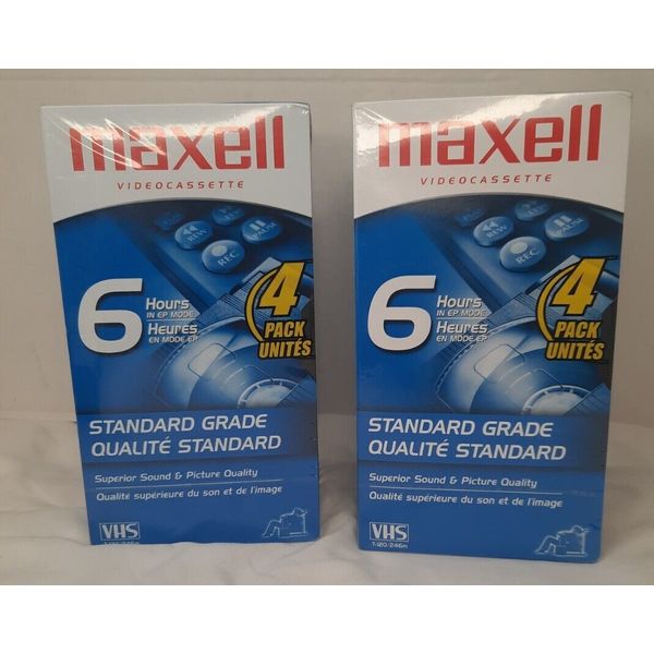 New Maxell 6 Hours T-120 4 Pack Blank Standard Grade VHS Tapes Sealed (LOT 2)