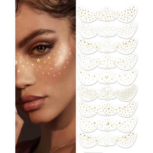 9PCS Glitter Freckles Face Tattoo, Makeup Patches，Face Glitter Speckles Patches ，Glow Up Makeup Patches Rave Accessories for Women