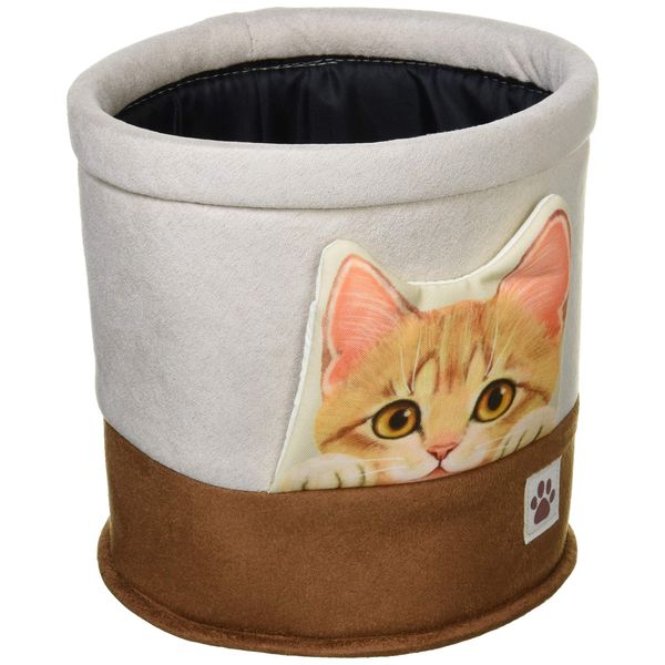 Bonform 7252-43BE Car Trash Can FN Hyokkori Kitten, For Light/Ordinary Cars, Small Storage, 6.9 x 6.9 x 7.9 inches (17.5 x 17.5 x 18 cm), Beige