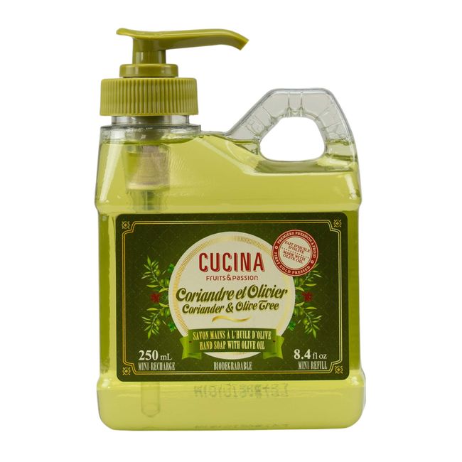 Fruits and Passion Cucina Coriander and Olive Tree 8.4 oz Mini Size Purifying Hand Wash, Hand Soap Refill