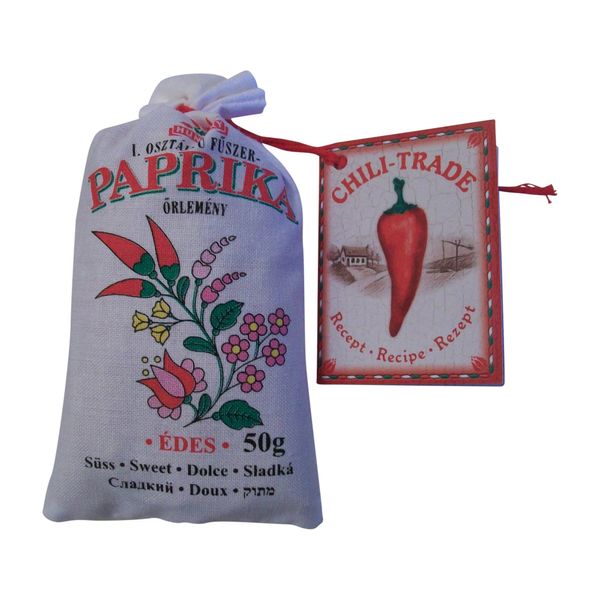 Hungarian sweet paprika (50g/1.76oz) in traditional folk canvas bag, imported from Hungary