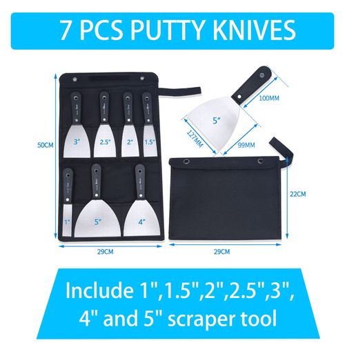 Wallpaper Scrapers,Paint Scraper Tool 7 Pcs Stainless Steel Filling Knives Spackle Drywall Joint Filler Putty Knife Set, Paint Tools Plastering Tools for Walls with Tool Bag, Hand Tools Gifts for Men
