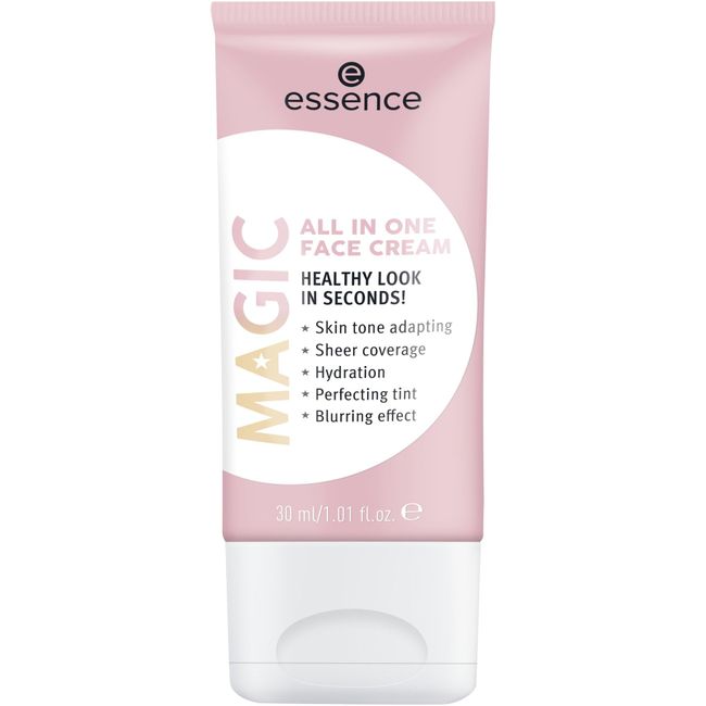 essence cosmetics MAGIC All In One FACE Cream, Make Up, Foundation, nude, aufhellend, pflegend, farbanpassend, UVA, UVB filter, grundierend, glättend, transluzent, vegan, ohne Alkohol (30ml)