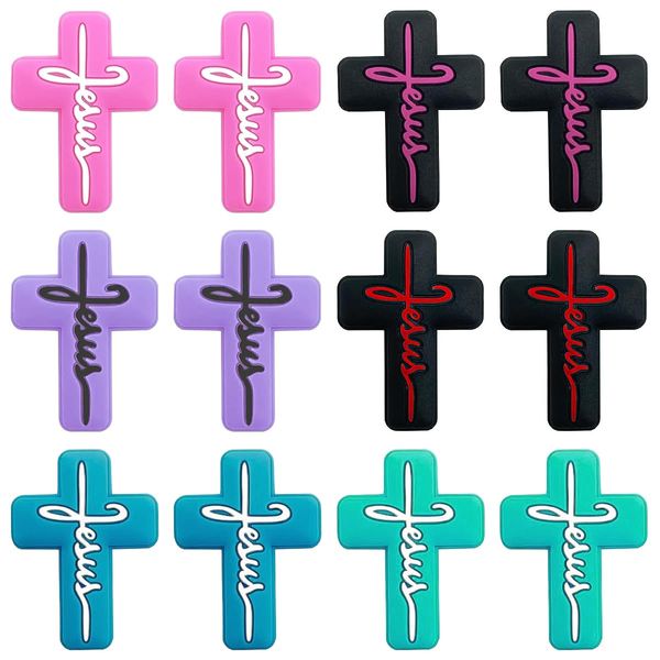 12Pcs Silicone Cross Beads Silicone Focal Beads Mix Color Cross Shaped Beads Focal Beads for Pens Flat Loose Spacer Beads for Keychain Making Bracelet Necklace DIY Pen Beads